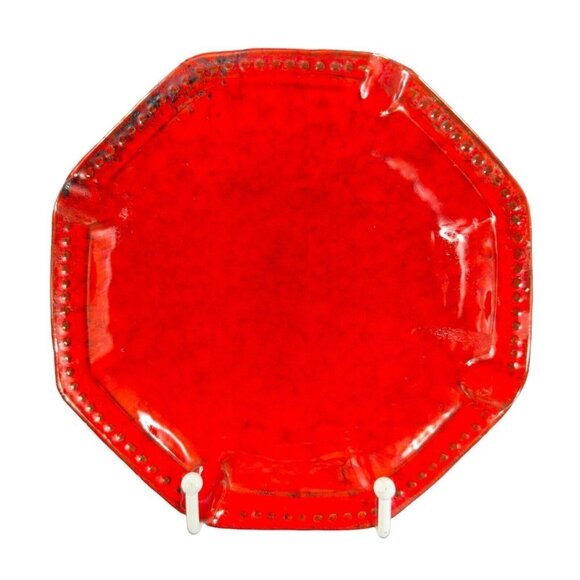 Mid Century Italian Art Pottery Tray Dish Bright Red Glaze Marked Italy Vintage - Picture 1 of 16